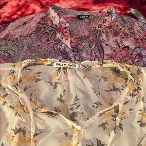 2 shirts )Wallflower Cream Floral Tie-Front Blouse with Yellow Print